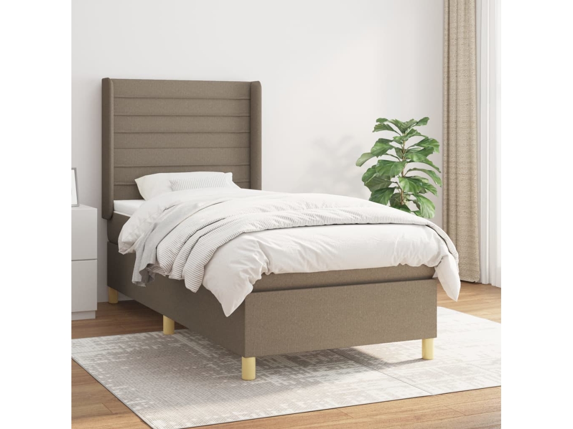 Cama Com Molas/colchão 100x200 Cm Tecido Cinza-acastanhado