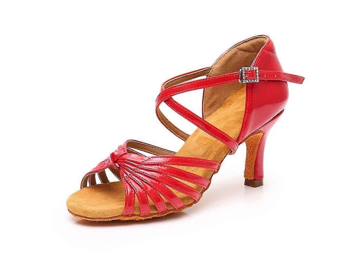 Sapatos de Dança com Salto Alto para Iniciantes e Praticantes Material Pu, Sol Antiderrapante e Confortável Vermelho 7 Cm S/MARCA