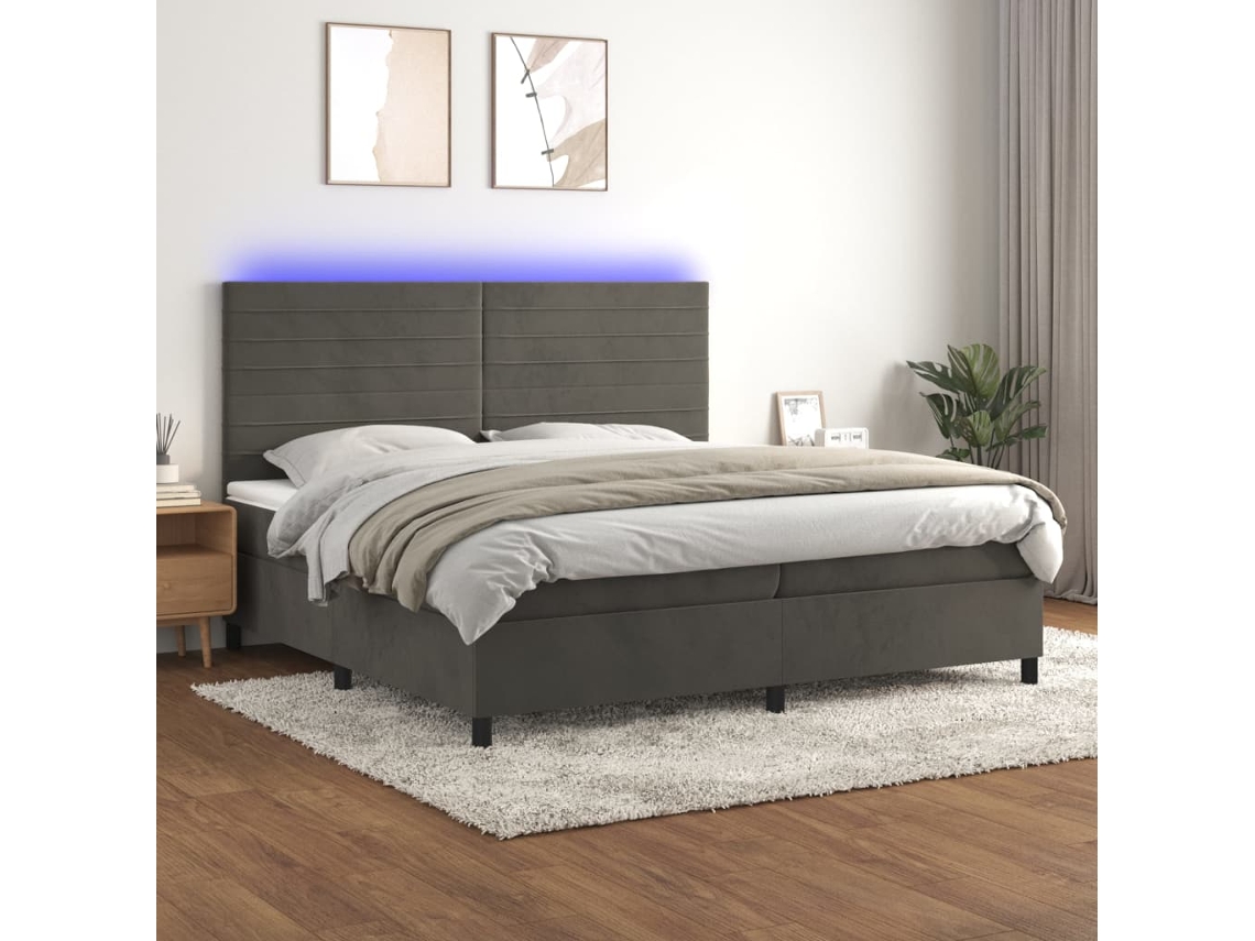 Vidaxl Cama Box Spring C/ Colchão/led 200x200cm Veludo Cinzento-escuro
