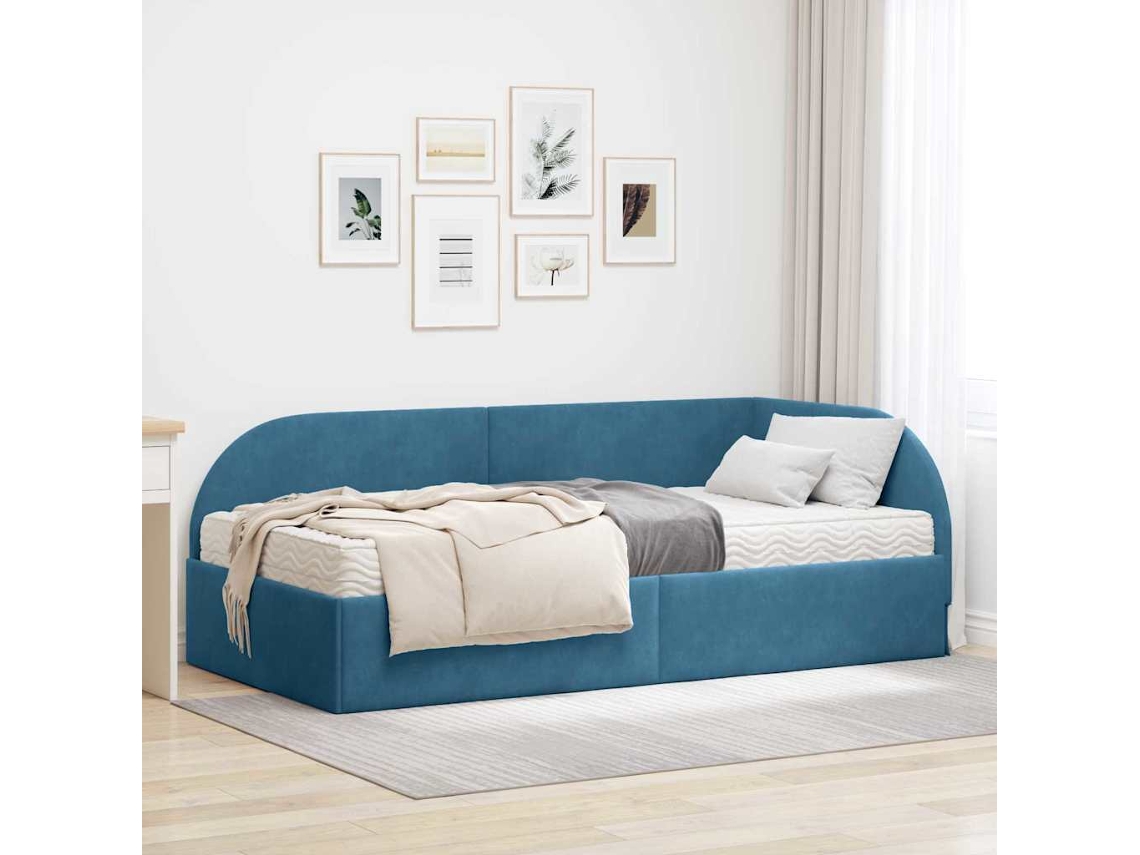 Vidaxl Estrutura De Cama De Canto Com Colchão 2 Unid. Azul Veludo