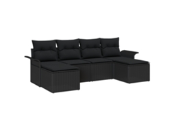 Conjunto 6 Conjunto De Sofá De Jardim Vidaxl Preto Vime Pe (251 X 117 X 85 Cm)