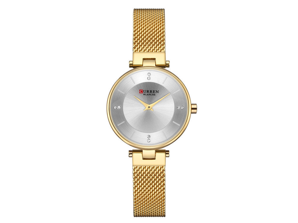 Relógio Feminino De Quartzo Em Aço Inoxidável Com Pulseira De Malha Milanesa, Núcleo Com Strass, Relógio De Pulso Feminino Simples