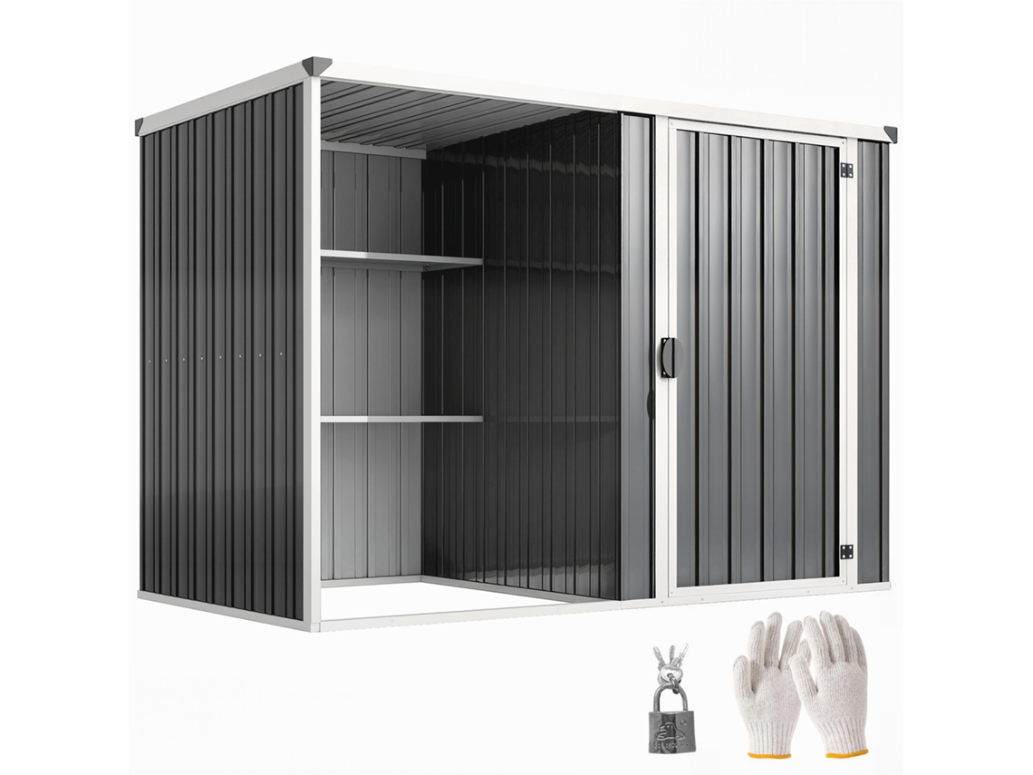 Galpão de jardim em aço galvanizado, porta trancável, 231x125x162 cm, Cinza | S/MARCA