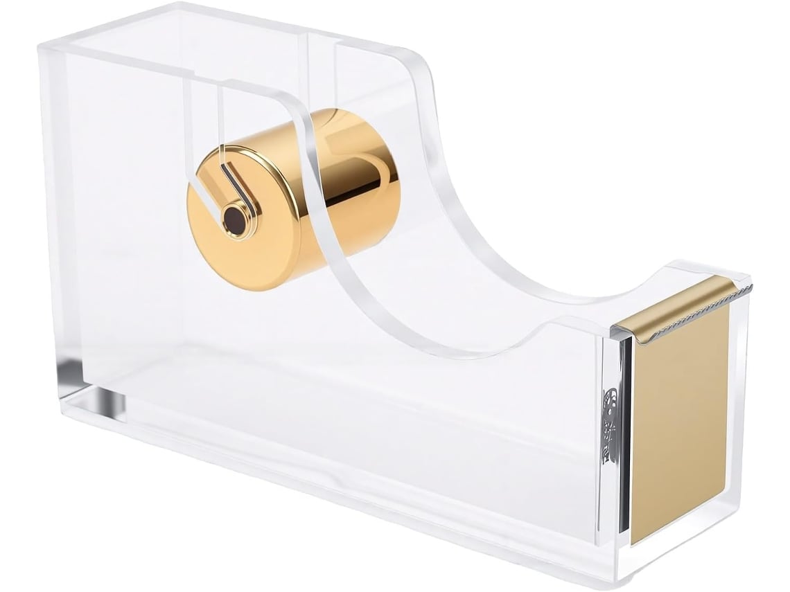 Dispensador de fita adesiva acrílica com cortador, porta-fita de mesa recarregável e reutilizável para escola.