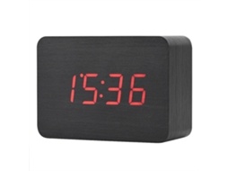 Relógio De Alarme Digital De Madeira Com Tela Led De Temperatura Controle Por Som Preto