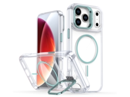 Capa Transparente Brilhante Para Iphone 17 Pro Max Com Suporte Magnético Para Lente E Lente De Tpu Resistente A Impactos - Azul.