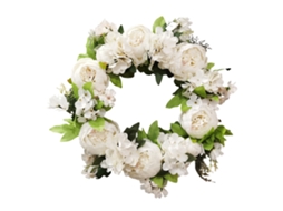 Guirlanda De Flores Artificiais Peônia Branca Laxiscreed Com Folhas De Tecido E Anel De Rattan