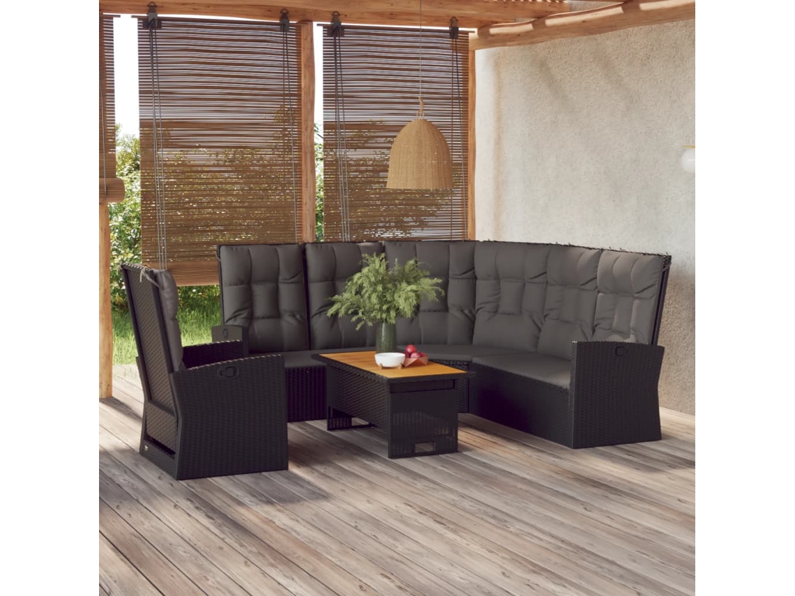 Vidaxl 3 Pcs Conjunto Lounge De Jardim C/ Almofadões Vime Pe Preto