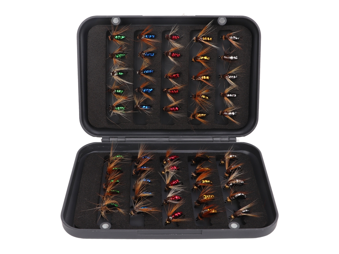 Kit Iscas Pesca Mosca Aço Carbono com Caixa