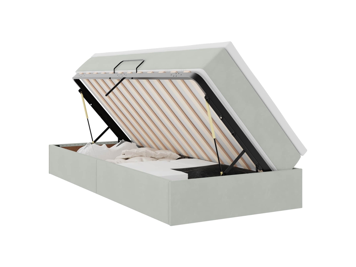Cama com Arrumação e Colchão Cinzento claro 90 X 190 Cm Veludo VIDAXL
