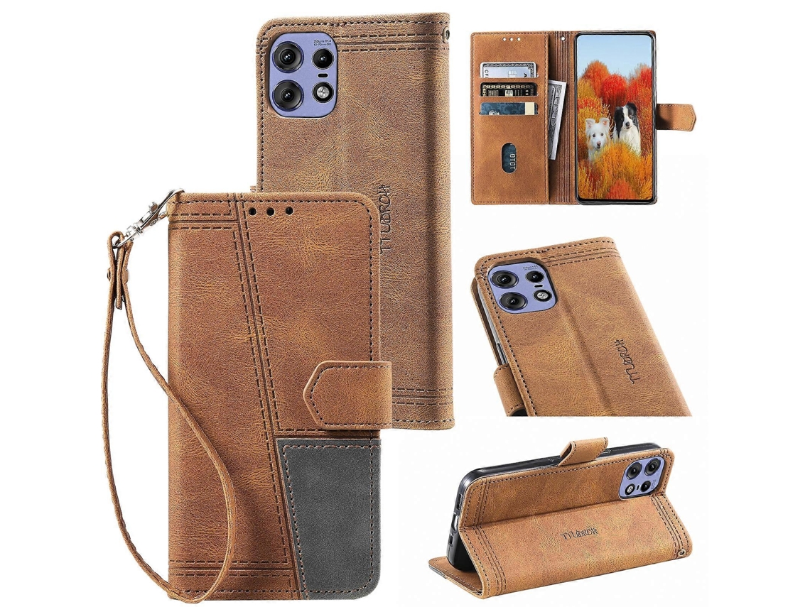 Capa De Couro Com Textura Em Relevo Ttudrch Para Motorola Edge 50 Pro