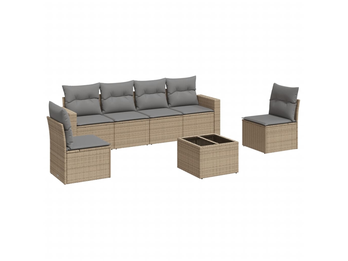 Conjunto de 7 sofás para jardim com almofadões Vime Pe Bege MAISON EXCLUSIVE (7 peças)