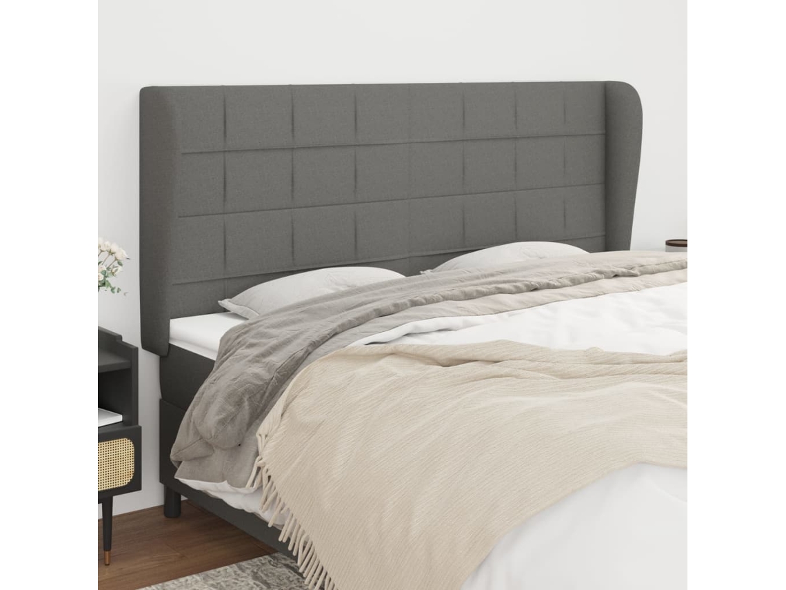 Cabecero con Alas de Tela 163x23x118/128 Cm Gris Oscuro