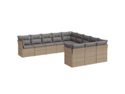 Conjunto de 11 Sofás de Jardim com Almofadões Vime Pe Bege MAISON EXCLUSIVE