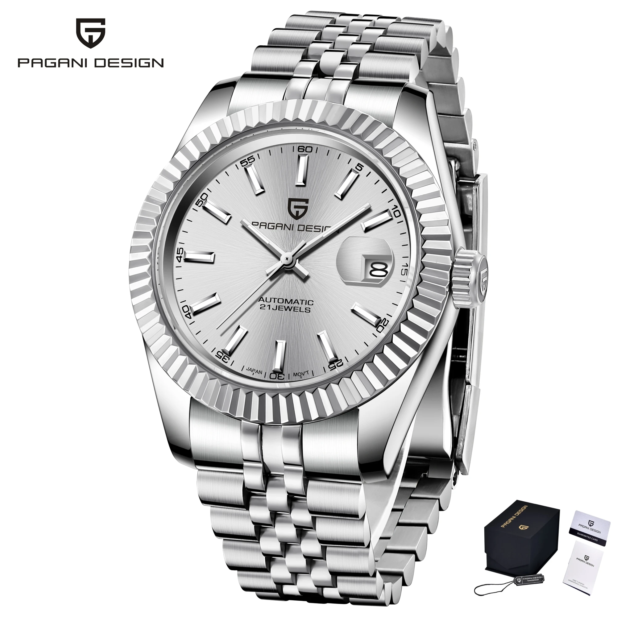 Relógio Mecânico Masculino (branco), Automático, Resistente À Água, Caixa Em Aço Inoxidável Preto.