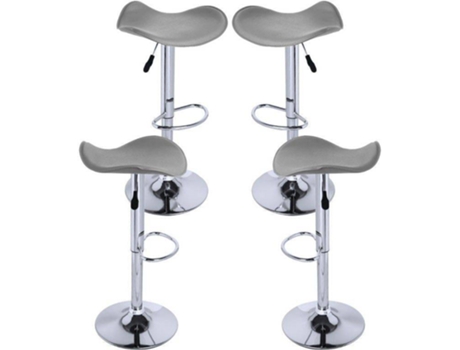 Pack 4 Bancos  Rox (Cinzento - 37 x 83 x 37 / 37 x 62 x 37 cm - Couro Sintético - Aço Reforçado)