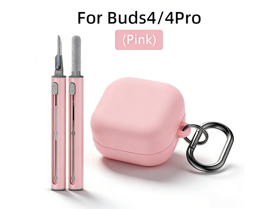 Capa para Samsung Galaxy Buds 4 / Buds 4 Pro com Kit de Limpeza e Mosquetão Rosa PANOONA