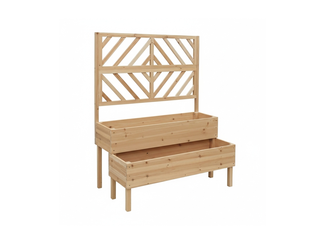 Relaxdays Caixa De Plantas Com Treliça, 135x109x62 Cm, Madeira, 2 Floreiras, Ecrã De Privacidade, Canteiro Elevado