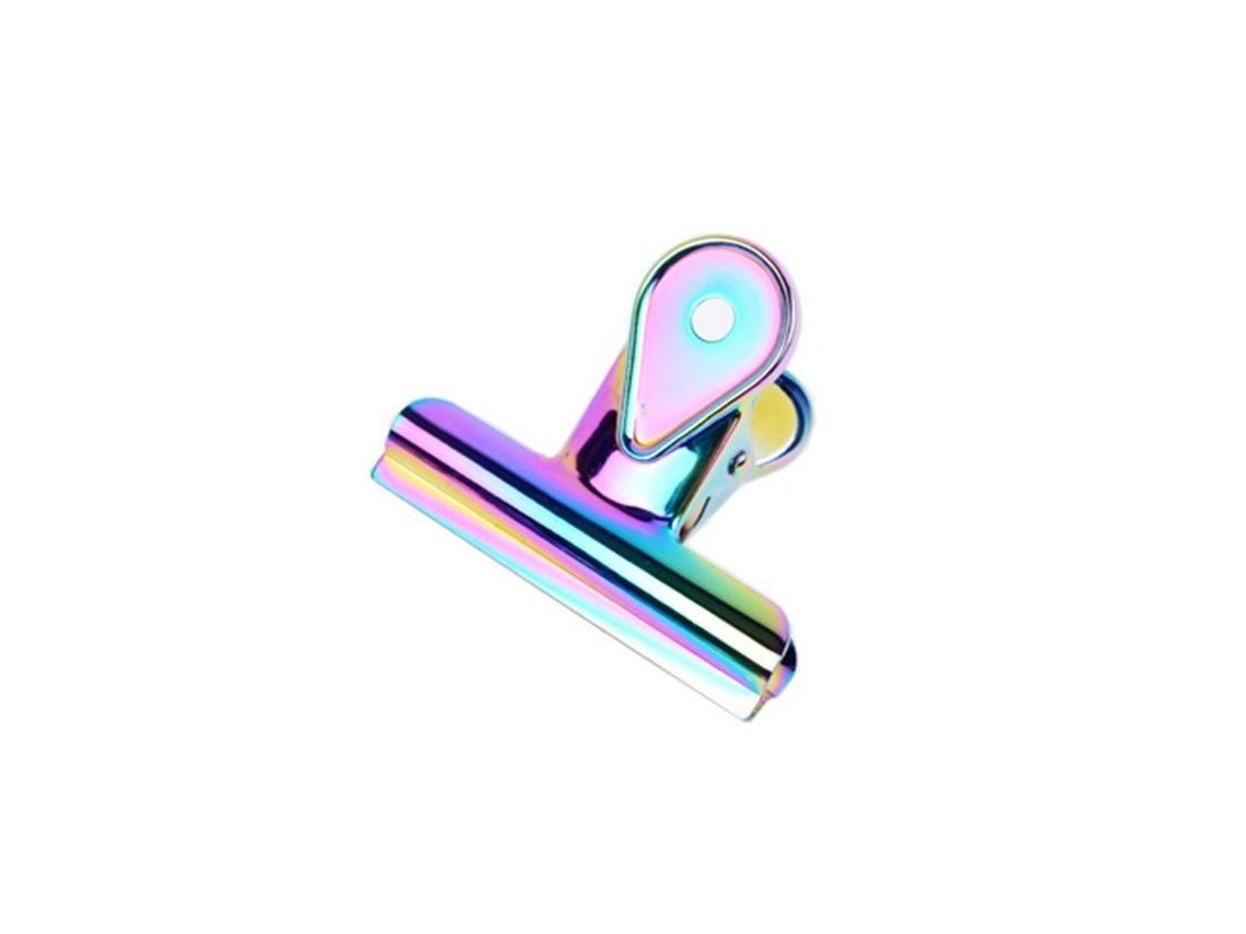 2026 6 Clips de Carpeta Grandes de Acero Inoxidable Holográfico Arcoíris, Pinzas para Papeles