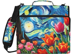 Bolsa Organizadora Com Fecho De 3-argolas E Compartimento Laptop, Estampa De Tulipas, Em Poliéster Resistente À