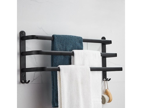 Suporte De Toalhas De Parede 60cm Para Banheiro, Suporte De Toalhas De Pé Acessório, Sem Furos Preto Oly Magic