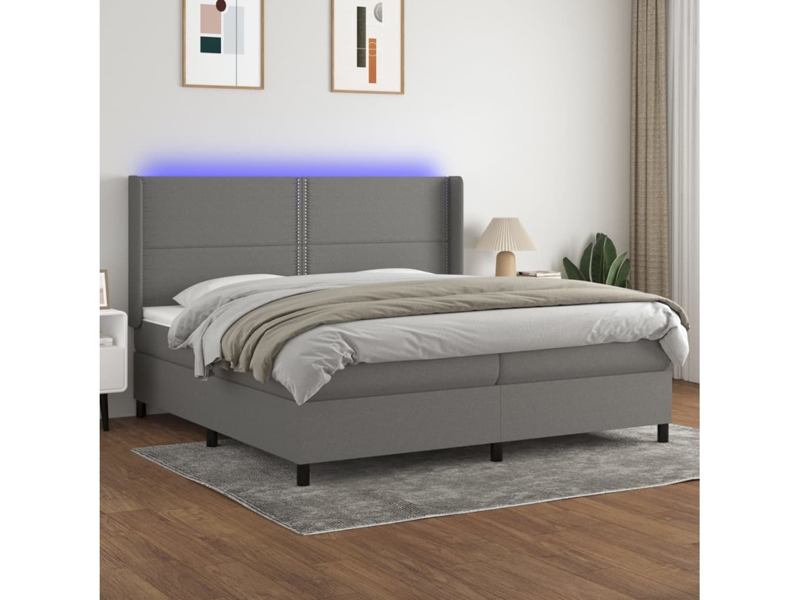 Vidaxl Cama Box Spring C/ Colchão E Led 200x200 Cm Tecido Cinza-escuro