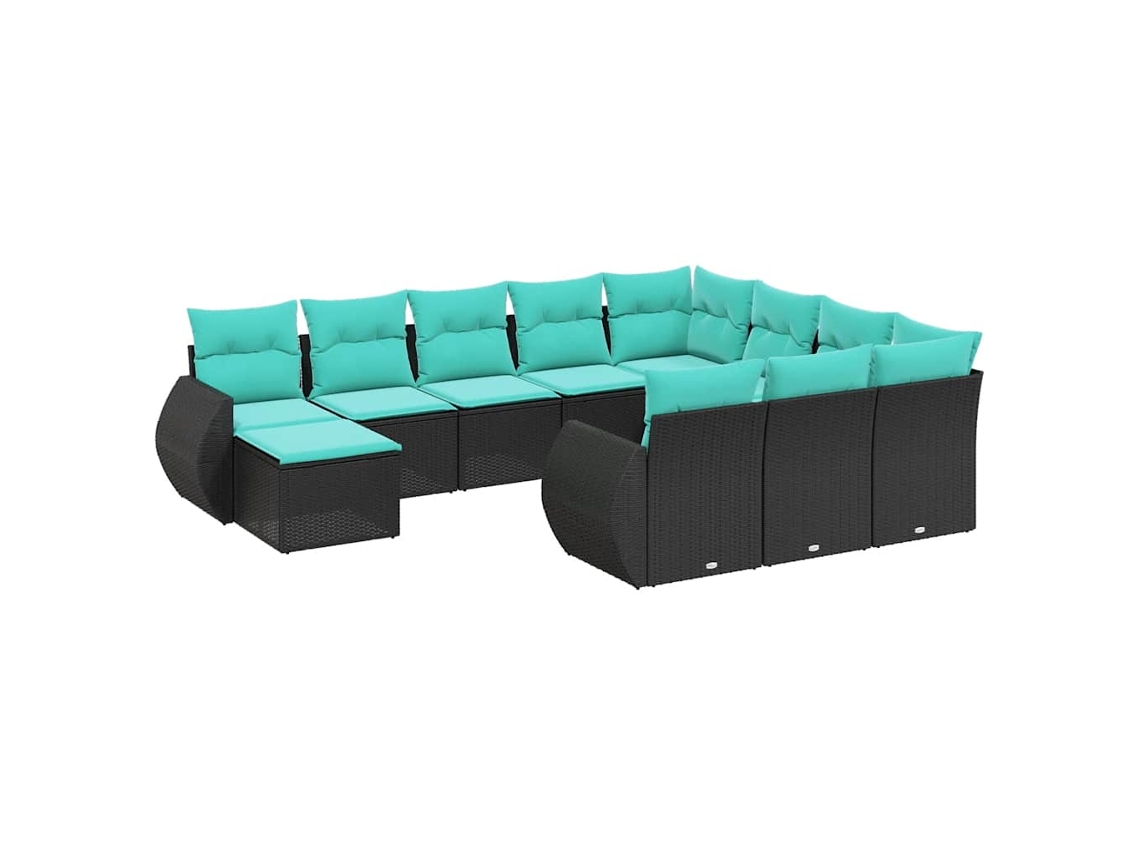 Conjunto de Sofá de Jardim, 11 Peças, Almofadas, Rattan Preto MAISON EXCLUSIVE