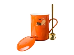 Caneca Cerâmica 350Ml com Colher e Tampa Caneca Criativa para Casal NEVEANCE