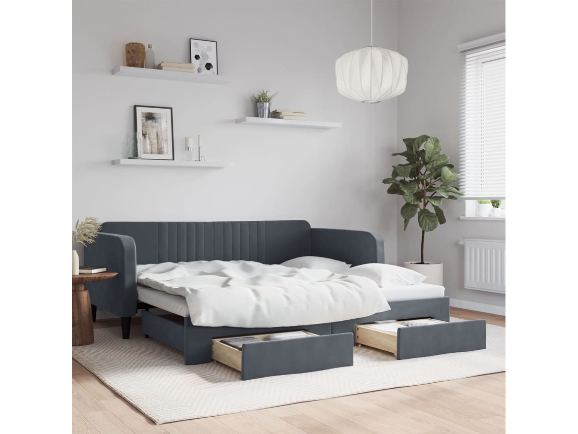 Vidaxl Sofá-cama C/ Gavetão E Gavetas 90x190 Cm Veludo Cinzento-escuro