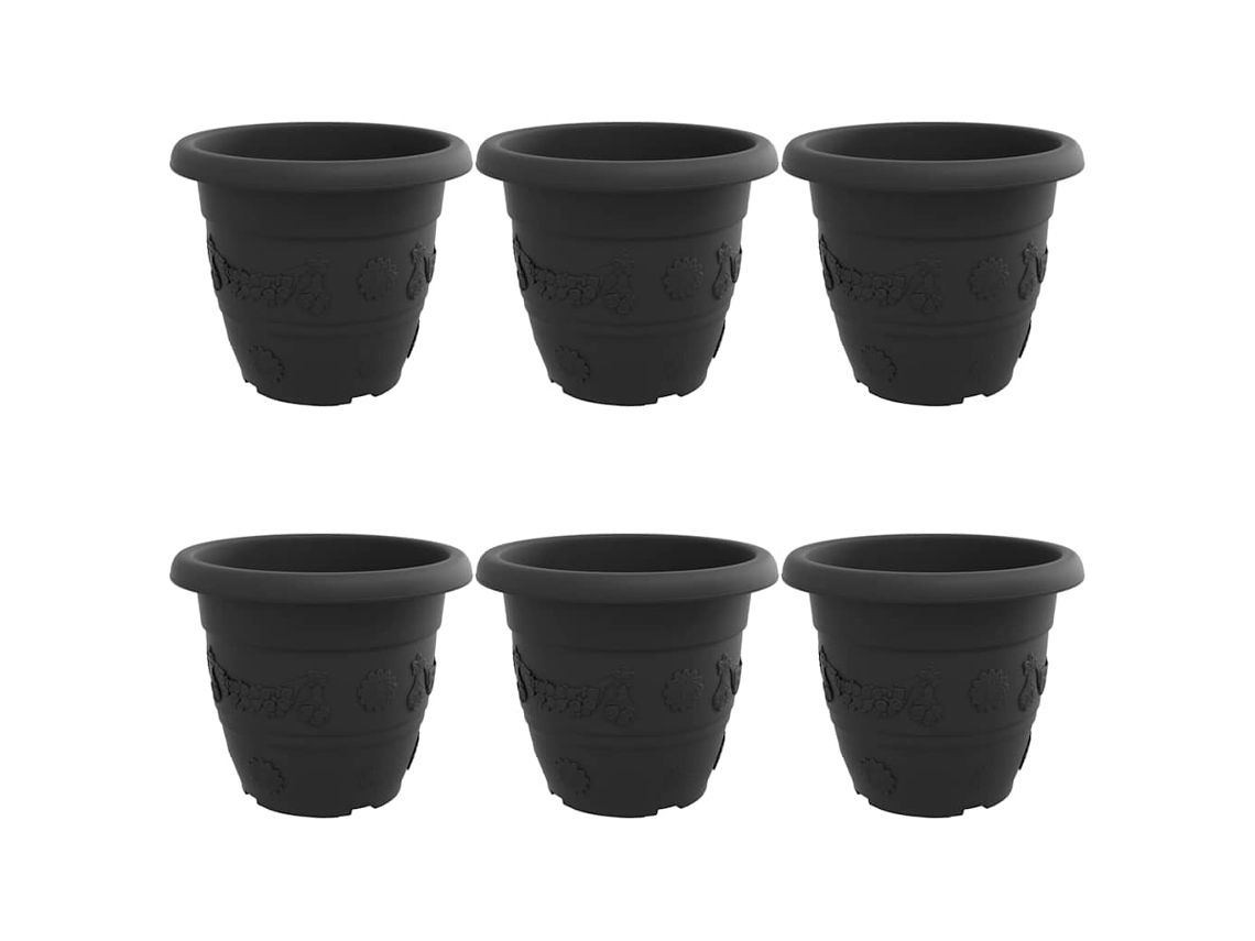 Conjunto 6 Jardineira De Flores Vidaxl Preto Plástico (ø 34 X 28 Cm)