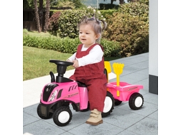 Trator para Crianças de 12 36 Meses com Reboque Removível Carro Andador com Buzina Farol Pá e Ancinho Carga 25kg 91x29x44cm Rosa