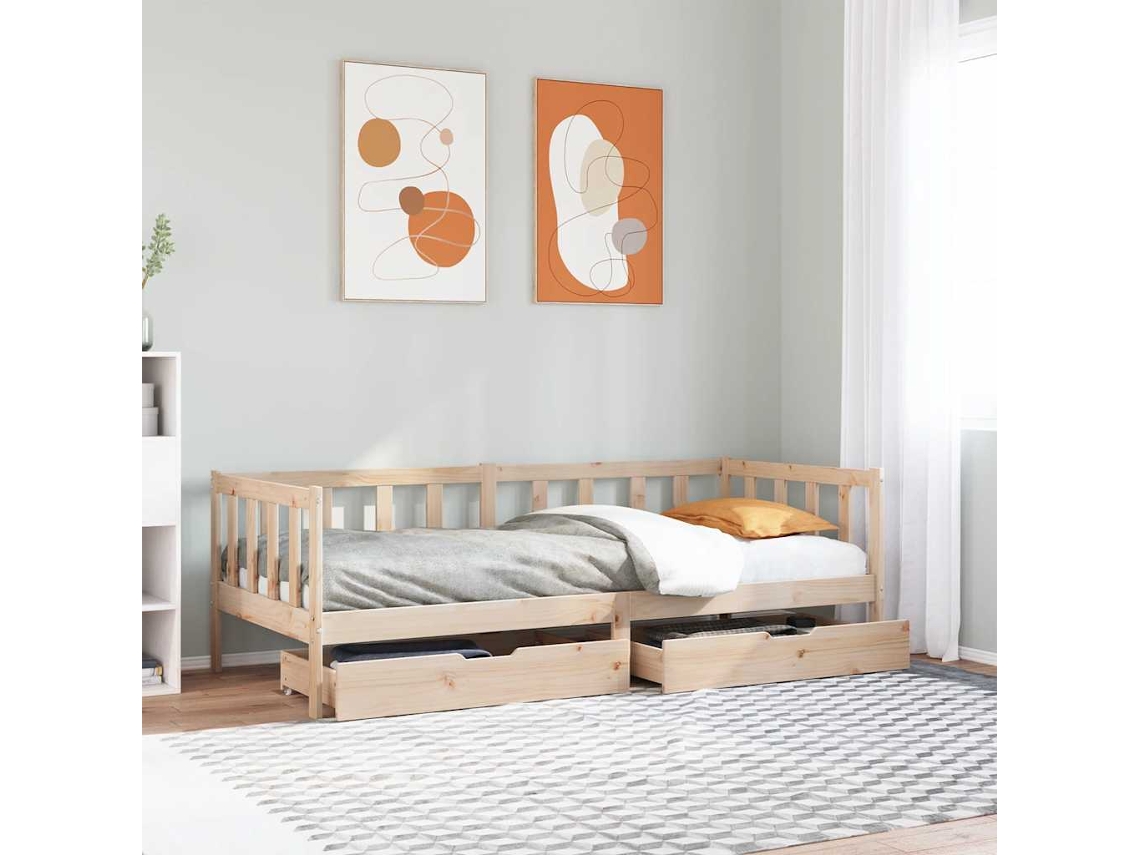 Vidaxl Sofá cama com Gavetas 90x190 Cm Madeira de Pinho Maciça