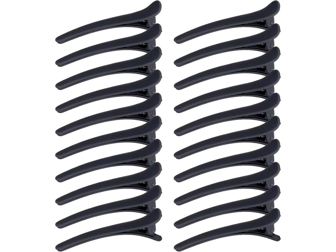 Conjunto de 20 Presilhas de Cabelo em Plástico com Formato de Bico de Pato para Mulheres e Meninas - Ferramenta para Salão de Cabeleireiro - Pretas, 7,5 x 1,2 cm