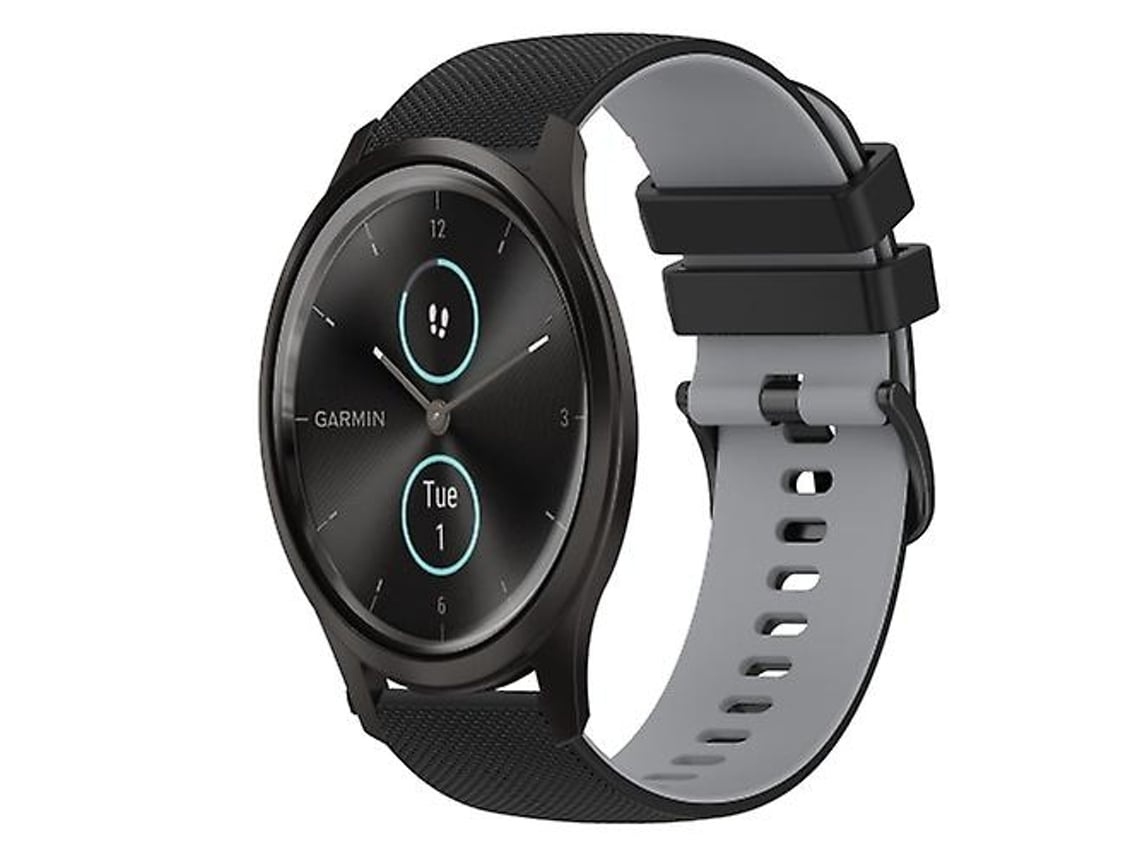 Pulseira De Relógio Lurelia Para Garmin Vivomove Style 20 Mm Xadrez Em Silicone Bicolor Preto Cinza