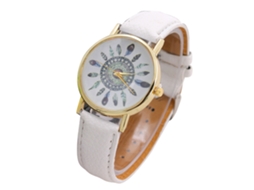 Relógio de Pulso Feminino Fashion com Pulseira de Couro Pu e Movimento de Quartzo Branco