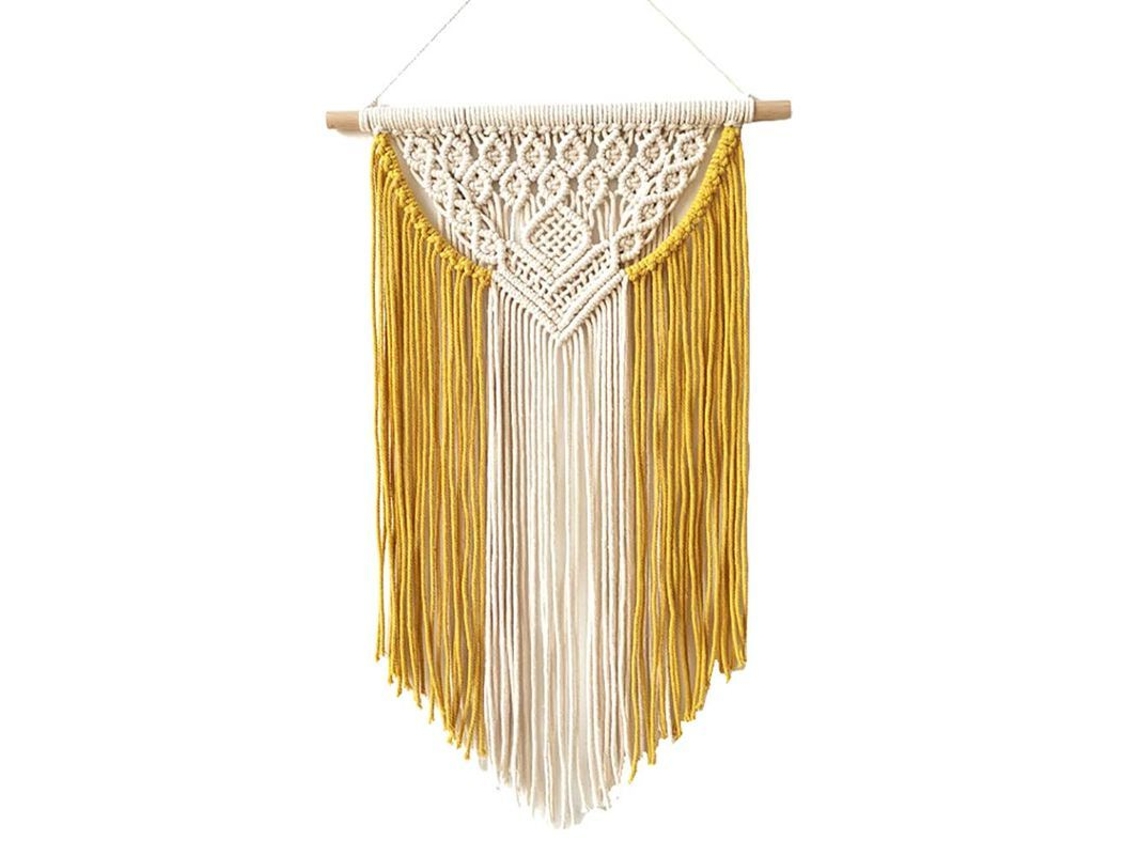 2026 tapiz de Pared Macramé Tejido a Mano Estilo Bohemio Con Cuerda de Algodón Amarillo para Regalos