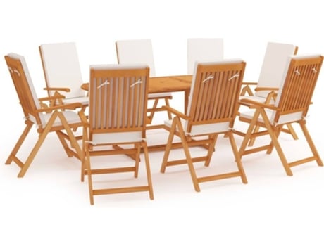 9 pcs conjunto jantar jardim c/ almofadões madeira teca maciça