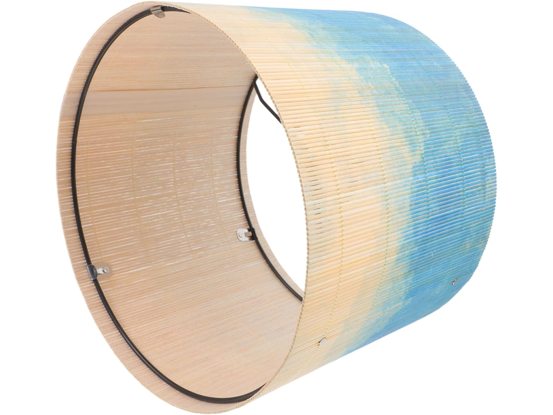 Abajur Cilíndrico De Bambu De Tamanho Médio Com Estampa Aquarela Em Degradê Colorido Para Luminárias De Mesa E