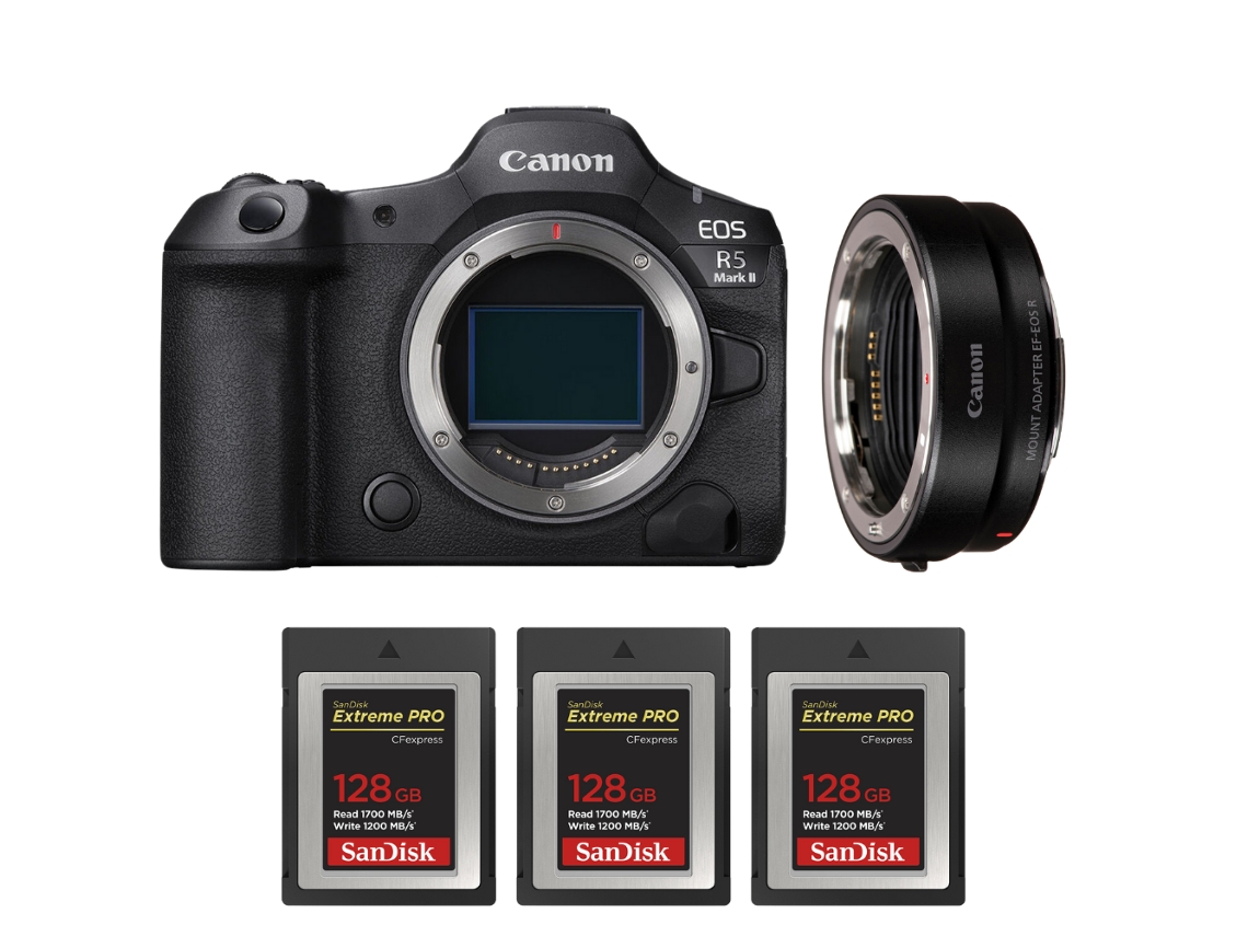 Eos R5 Mark Ii + Ef eos R + 3 Sandisk 128gb Extreme Pro Cfexpress Type B + Ebook “20 Dicas para Fotos Que Impressionam” CANON