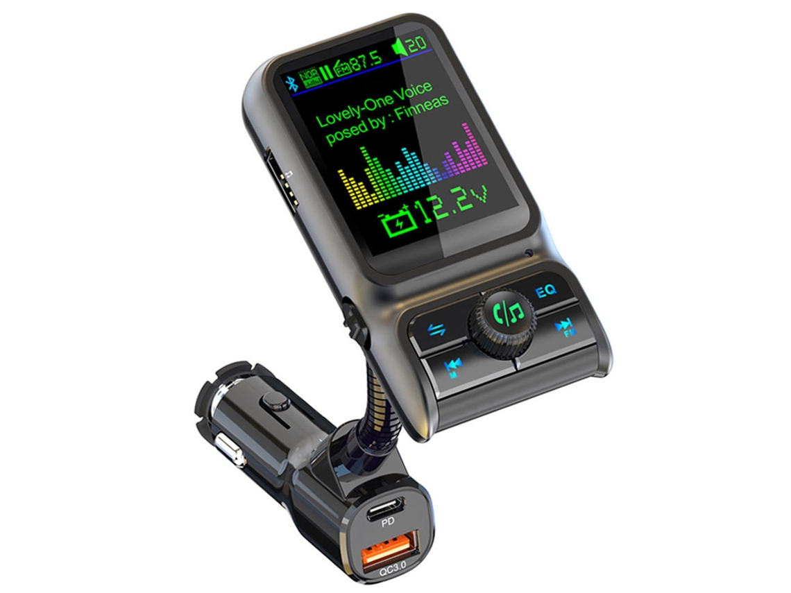 Transmissor Fm YIZHOOD Bc85 Bluetooth 5.0 Handsfree Mp3 Qc3.0 Pd24W Dual Usb Carregador Rápido Luz Ambiente Colorida Preto
