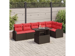 Vidaxl Conjunto De Sofá De Jardim 7 Pcs Marrom E Vermelho Vime Pe