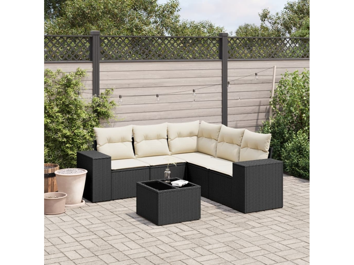 Vidaxl 6 Pcs Conjunto Sofás De Jardim C/ Almofadões Vime Pe Preto