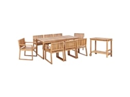 Conjunto De Comedor 8 Plazas Con Carrito Beliani Sassari Ii De Madera De Acacia Certificada Marrón 180x90x75
