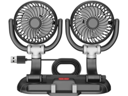 Ventilador Portátil Para Carro Com Duas Cabeças Giratórias, 3 Velocidades E