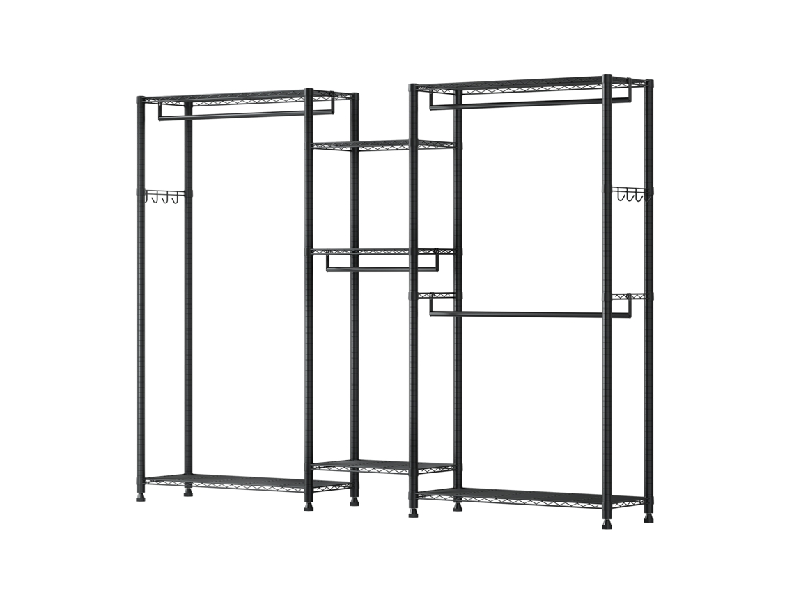 Cabide Ajustável, com 4 Barras e Capacidade de Carga 385,5 Kg, 7 Prateleiras 8 Ganchos, Ideal para Quarto, Loja Roupas, Guarda roupa Corredor, Cor