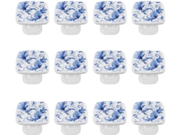 Puxadores E Maçanetas Quadradas Para Armários De Cozinha, Conjunto De 12 Peças, Com Estampa Floral Azul E Folhas