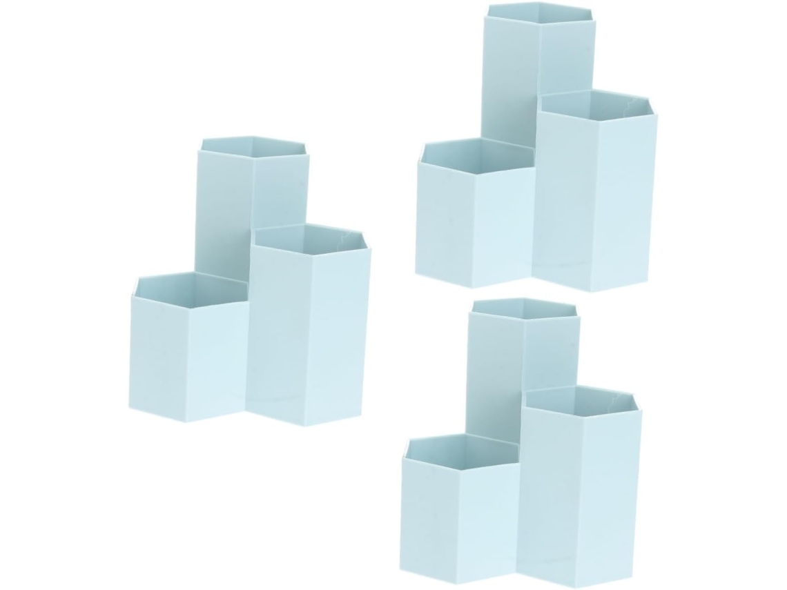 Conjunto De 3-porta Canetas Mesa, Porta Canetas Transparente, Organizador De Lápis Escritório, Cor Azul