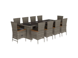 Conjunto de 11 Jantar para Jardim com Almofadões Vime Pe Cinzento MAISON EXCLUSIVE