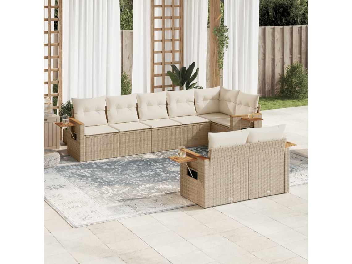 Vidaxl 8 Pcs Conjunto De Sofás P/ Jardim Com Almofadões Vime Pe Bege