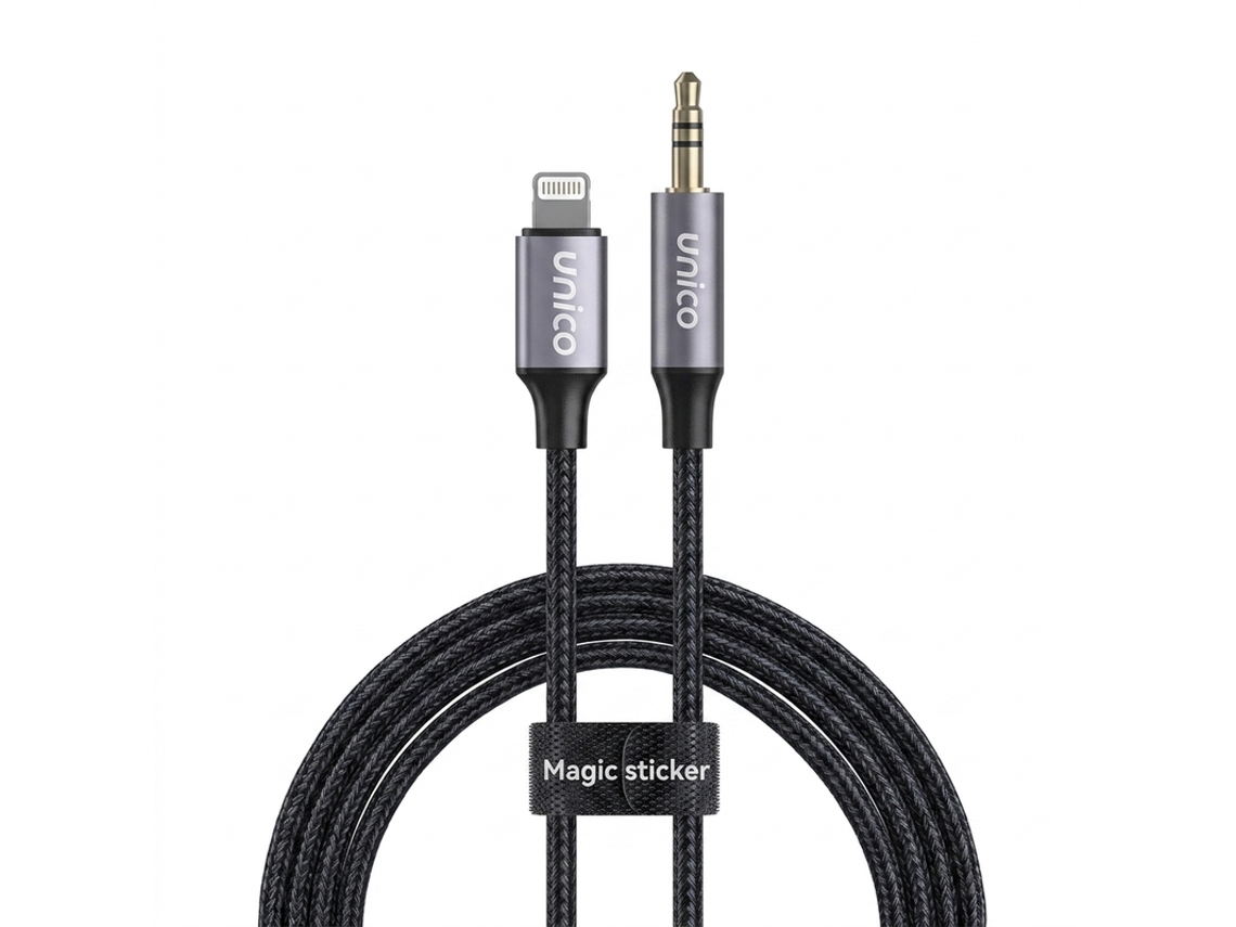 Cabo Áudio 1m Lightning M Para Jack 3.5mm M Nylon Trançado Unico Ad1274 Preto